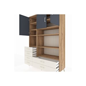 Hyperion Dolap 9 Raflı 6 Çekmeceli 3 Kapaklı 132x44x195 Çam-antrasit/aytaşı