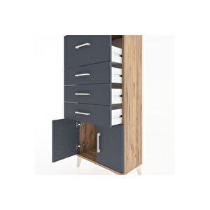 Hyperion Dolap 4 Çekmeceli 2 Kapaklı 60x44x134 Çam-antrasit