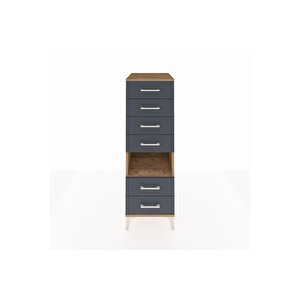 Kronos Dolap Tek Raflı 6 Çekmeceli 44x59x134 Çam-antrasit