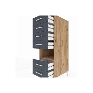 Kronos Dolap Tek Raflı 6 Çekmeceli 44x59x134 Çam-antrasit