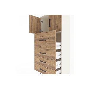 Arges Dolap Tek Raflı 4 Çekmeceli 2 Kapaklı 60x30x134 Aytaşı-çam