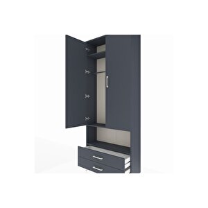 Arges Dolap 3 Raflı 2 Çekmeceli Tek Askılı 88x30x221 Antrasit-antrasit
