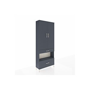Arges Dolap 3 Raflı 2 Çekmeceli Tek Askılı 88x30x221 Antrasit-antrasit