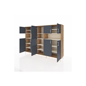 Hyperion Dolap 14 Raflı 10 Kapaklı 220x44x163 Çam-antrasit/aytaşı