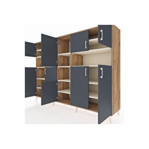 Hyperion Dolap 14 Raflı 10 Kapaklı 220x44x163 Çam-antrasit/aytaşı