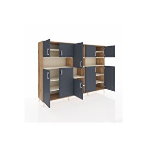 Hyperion Dolap 14 Raflı 10 Kapaklı 220x44x163 Çam-antrasit/aytaşı