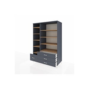 Kronos Dolap 9 Raflı 4 Çekmeceli  132x59x195 Antrasit-çam/antrasit