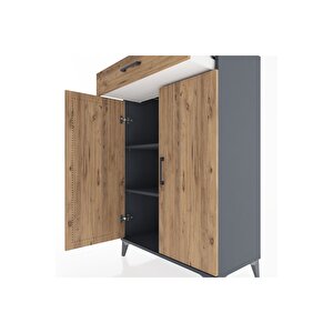 Hyperion Dolap 2 Raflı Tek Çekmeceli 2 Kapaklı 88x44x134 Antrasit-çam
