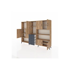 Arges Dolap 9 Raflı 4 Çekmeceli 8 Kapaklı 220x30x163 Çam-çam/antrasit