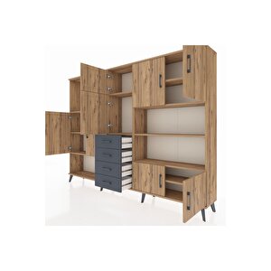 Arges Dolap 9 Raflı 4 Çekmeceli 8 Kapaklı 220x30x163 Çam-çam/antrasit