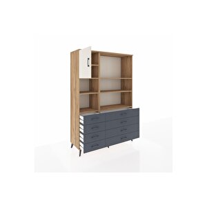 Hyperion Dolap 7 Raflı 8 Çekmeceli Tek Kapaklı  132x44x195 Çam-aytaşı/antrasit