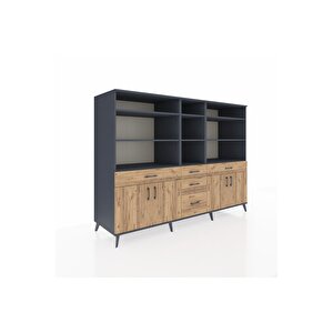 Kronos Dolap 11 Raflı 5 Çekmeceli 4 Kapaklı 220x59x163 Antrasit-çam