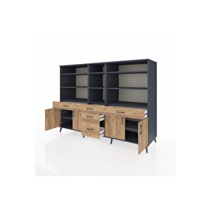 Kronos Dolap 11 Raflı 5 Çekmeceli 4 Kapaklı 220x59x163 Antrasit-çam