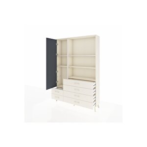 Arges Dolap 7 Raflı 6 Çekmeceli Tek Kapaklı  132x30x195 Aytaşı-antrasit/aytaşı