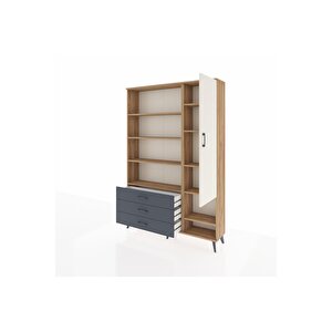 Arges Dolap 9 Raflı 3 Çekmeceli Tek Kapaklı  132x30x195 Çam-aytaşı/antrasit