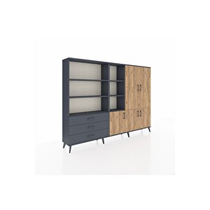 Arges Dolap 11 Raflı 3 Çekmeceli 5 Kapaklı 220x30x163 Antrasit-çam/antrasit