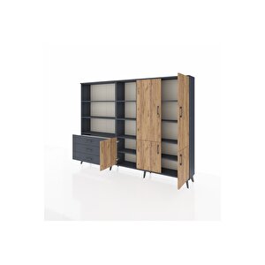 Arges Dolap 11 Raflı 3 Çekmeceli 5 Kapaklı 220x30x163 Antrasit-çam/antrasit