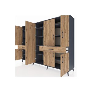 Hyperion Dolap 12 Raflı 2 Çekmeceli 8 Kapaklı 220x44x163 Antrasit-çam