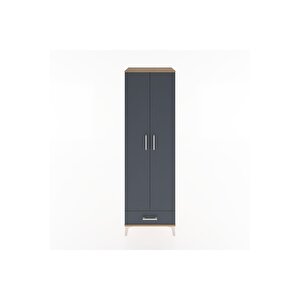 Hyperion Dolap 5 Raflı Tek Çekmeceli Tek Askılı 60x44x195 Çam-antrasit