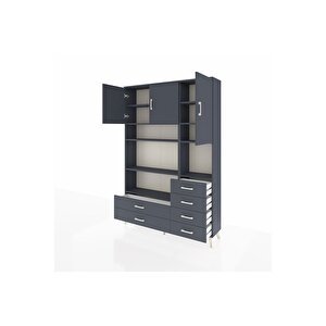 Arges Gardrop 9 Raflı 6 Çekmeceli 3 Kapaklı 132x30x195 Antrasit-antrasit