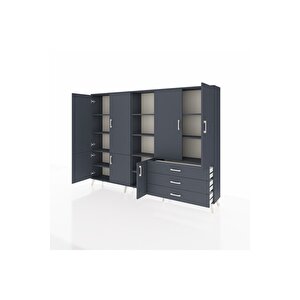 Arges Dolap 11 Raflı 3 Çekmeceli 7 Kapaklı 220x30x163 Antrasit-antrasit