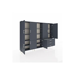 Arges Dolap 11 Raflı 3 Çekmeceli 7 Kapaklı 220x30x163 Antrasit-antrasit