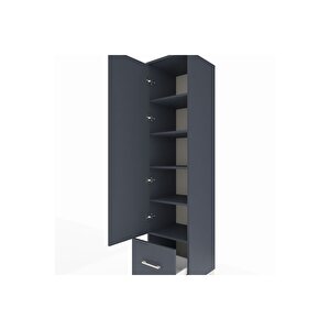 Hyperion Dolap 5 Raflı Tek Çekmeceli Tek Kapaklı 44x44x195 Antrasit-antrasit