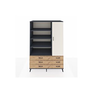 Kronos Dolap 8 Raflı 6 Çekmeceli Tek Kapaklı  132x59x195 Antrasit-aytaşı/çam