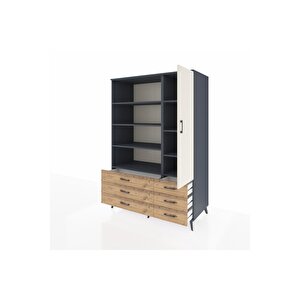 Kronos Dolap 8 Raflı 6 Çekmeceli Tek Kapaklı  132x59x195 Antrasit-aytaşı/çam