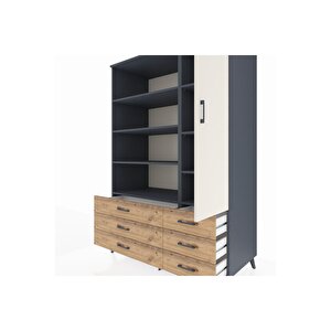 Kronos Dolap 8 Raflı 6 Çekmeceli Tek Kapaklı  132x59x195 Antrasit-aytaşı/çam