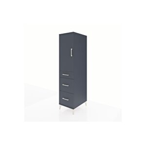 Kronos Dolap 2 Raflı 3 Çekmeceli Tek Kapaklı 44x59x182 Antrasit-antrasit