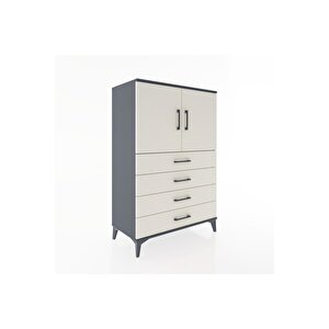 Hyperion Dolap 2 Raflı 4 Çekmeceli 2 Kapaklı 88x44x134 Antrasit-aytaşı