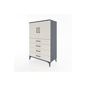 Hyperion Dolap 2 Raflı 4 Çekmeceli 2 Kapaklı 88x44x134 Antrasit-aytaşı