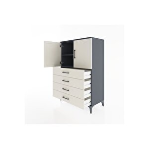 Hyperion Dolap 2 Raflı 4 Çekmeceli 2 Kapaklı 88x44x134 Antrasit-aytaşı