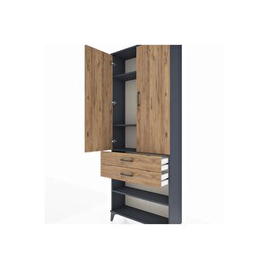 Arges Dolap 4 Raflı 2 Çekmeceli 2 Kapaklı 88x30x221 Antrasit-çam