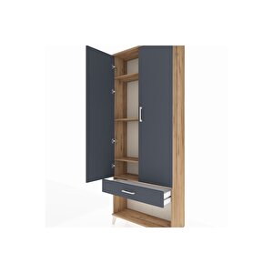 Arges Dolap 4 Raflı Tek Çekmeceli 2 Kapaklı 88x30x221 Çam-antrasit