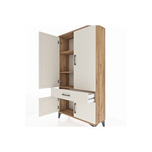 Arges Dolap 3 Raflı Tek Çekmeceli 4 Kapaklı 88x30x163 Çam-aytaşı