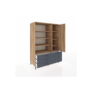 Kronos Dolap 8 Raflı 6 Çekmeceli Tek Kapaklı  132x59x195 Çam-çam/antrasit