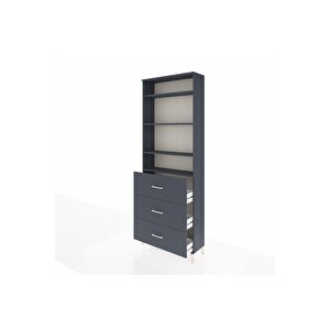 Arges Dolap 4 Raflı 3 Çekmeceli 88x30x243 Antrasit-antrasit