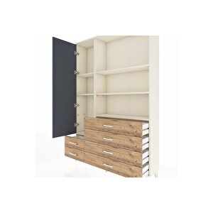 Arges Dolap 7 Raflı 6 Çekmeceli Tek Kapaklı  132x30x195 Aytaşı-antrasit/çam