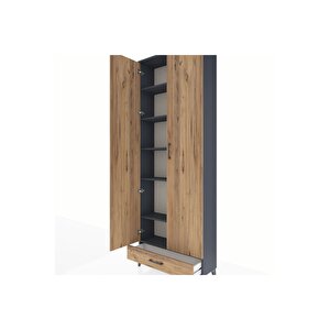 Arges Dolap 6 Raflı Tek Çekmeceli 2 Kapaklı 88x30x243 Antrasit-çam