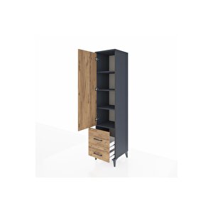 Hyperion Dolap 4 Raflı 2 Çekmeceli Tek Kapaklı 44x44x195 Antrasit-çam