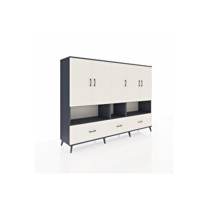 Hyperion Dolap 12 Raflı 3 Çekmeceli 5 Kapaklı 220x44x163 Antrasit-aytaşı