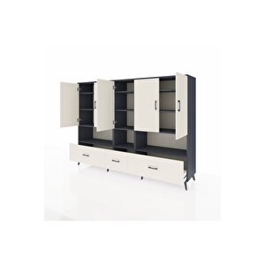 Hyperion Dolap 12 Raflı 3 Çekmeceli 5 Kapaklı 220x44x163 Antrasit-aytaşı