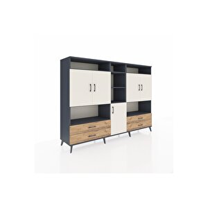 Hyperion Dolap 12 Raflı 4 Çekmeceli 5 Kapaklı 220x44x163 Antrasit-aytaşı/çam