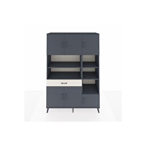 Hyperion Dolap 10 Raflı Tek Çekmeceli 6 Kapaklı 132x44x195 Antrasit-antrasit/aytaşı