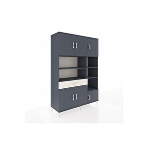 Hyperion Dolap 10 Raflı Tek Çekmeceli 6 Kapaklı 132x44x195 Antrasit-antrasit/aytaşı