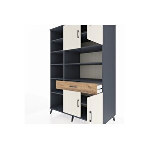 Kronos Dolap 10 Raflı Tek Çekmeceli 4 Kapaklı 132x59x195 Antrasit-aytaşı/çam