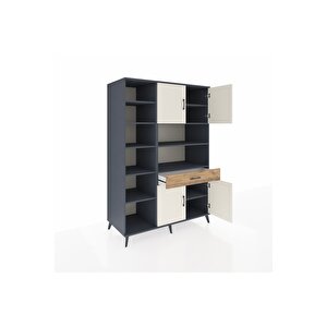 Kronos Dolap 10 Raflı Tek Çekmeceli 4 Kapaklı 132x59x195 Antrasit-aytaşı/çam