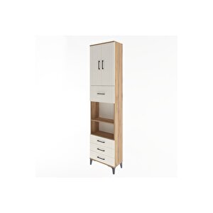 Arges Dolap 4 Raflı 4 Çekmeceli 2 Kapaklı 60x30x243 Çam-aytaşı